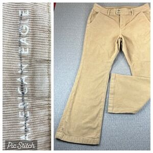 American Eagle Kik bootcut corduroy Pants Women 18/37X31 High Rise Khaki Gold